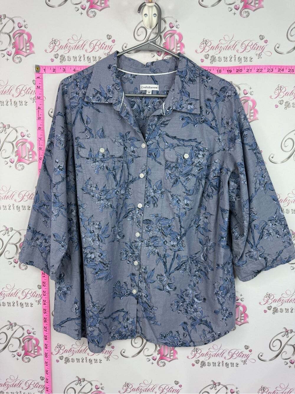 croft & barrow Blue Floral Button-Up Blouse